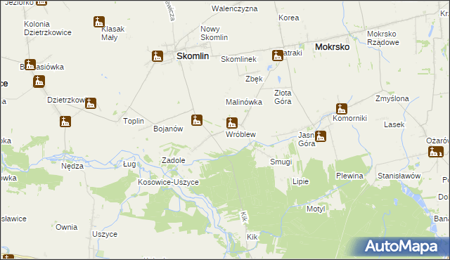 mapa Wróblew gmina Skomlin, Wróblew gmina Skomlin na mapie Targeo