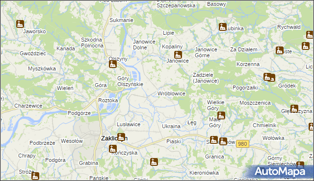 mapa Wróblowice gmina Zakliczyn, Wróblowice gmina Zakliczyn na mapie Targeo