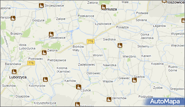 mapa Wronin gmina Koniusza, Wronin gmina Koniusza na mapie Targeo