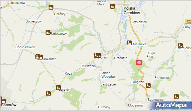 mapa Wronin gmina Polska Cerekiew, Wronin gmina Polska Cerekiew na mapie Targeo