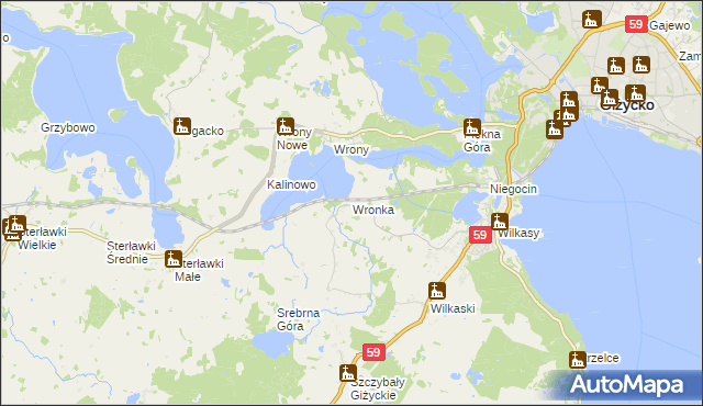mapa Wronka gmina Giżycko, Wronka gmina Giżycko na mapie Targeo