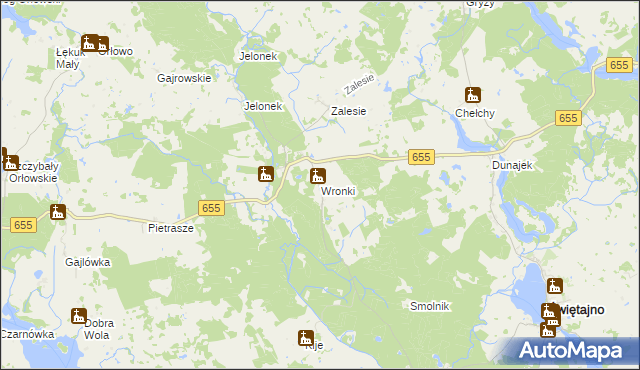 mapa Wronki gmina Świętajno, Wronki gmina Świętajno na mapie Targeo