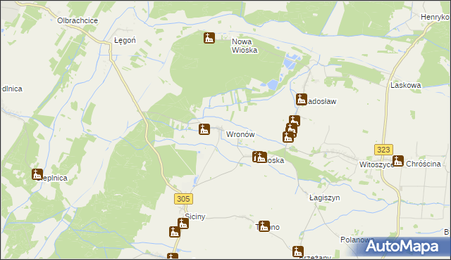 mapa Wronów gmina Niechlów, Wronów gmina Niechlów na mapie Targeo