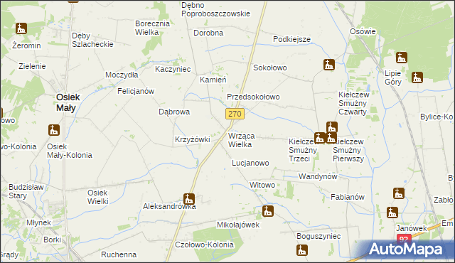 mapa Wrząca Wielka gmina Koło, Wrząca Wielka gmina Koło na mapie Targeo