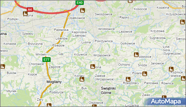 mapa Wrząsowice, Wrząsowice na mapie Targeo