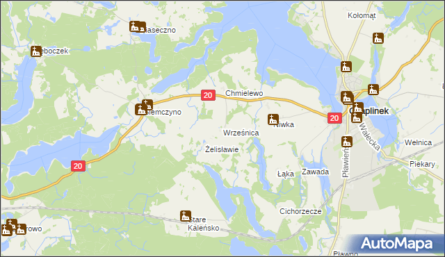 mapa Wrześnica gmina Czaplinek, Wrześnica gmina Czaplinek na mapie Targeo