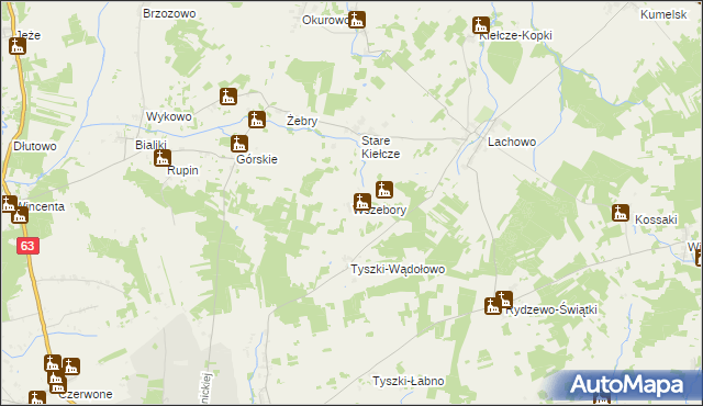 mapa Wszebory gmina Kolno, Wszebory gmina Kolno na mapie Targeo