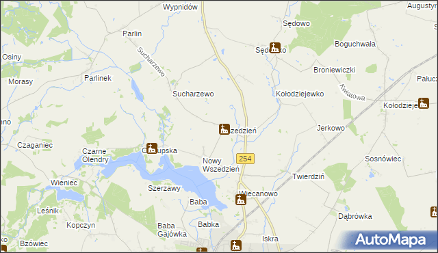 mapa Wszedzień gmina Mogilno, Wszedzień gmina Mogilno na mapie Targeo