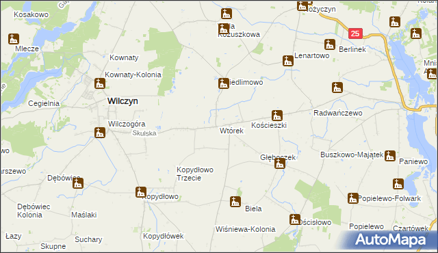 mapa Wtórek gmina Wilczyn, Wtórek gmina Wilczyn na mapie Targeo