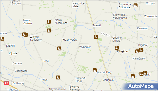 mapa Wyborów gmina Chąśno, Wyborów gmina Chąśno na mapie Targeo