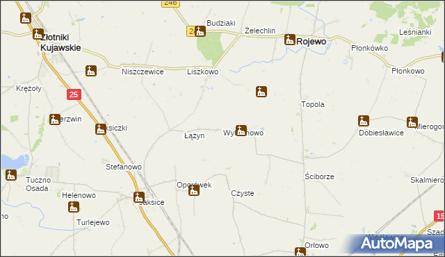 mapa Wybranowo gmina Rojewo, Wybranowo gmina Rojewo na mapie Targeo