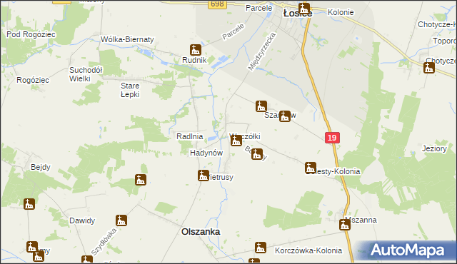 mapa Wyczółki gmina Olszanka, Wyczółki gmina Olszanka na mapie Targeo