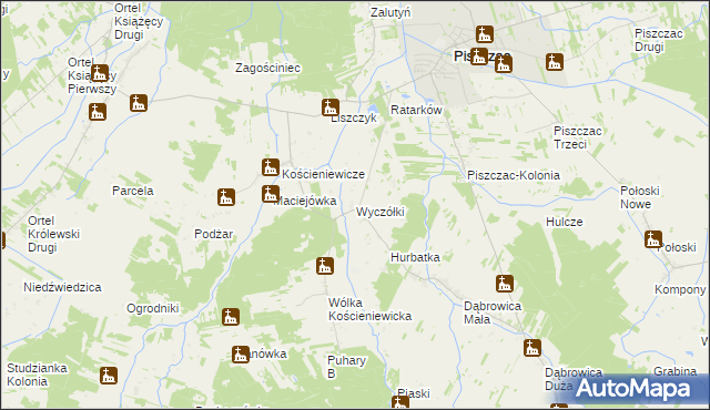 mapa Wyczółki gmina Piszczac, Wyczółki gmina Piszczac na mapie Targeo