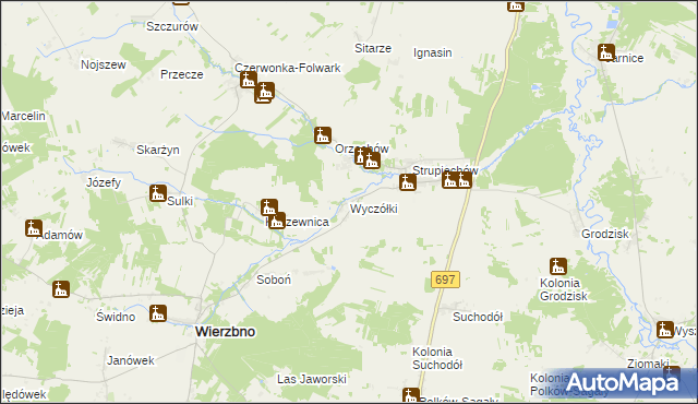 mapa Wyczółki gmina Wierzbno, Wyczółki gmina Wierzbno na mapie Targeo