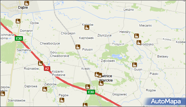 mapa Wyganów gmina Świnice Warckie, Wyganów gmina Świnice Warckie na mapie Targeo