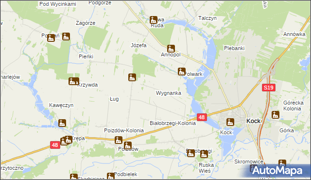 mapa Wygnanka gmina Kock, Wygnanka gmina Kock na mapie Targeo