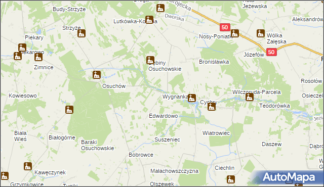 mapa Wygnanka gmina Mszczonów, Wygnanka gmina Mszczonów na mapie Targeo