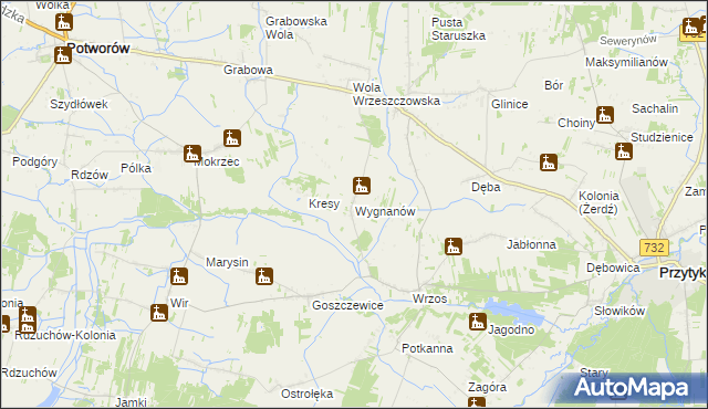 mapa Wygnanów gmina Przytyk, Wygnanów gmina Przytyk na mapie Targeo