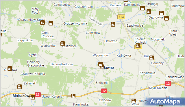 mapa Wygnanów gmina Sławno, Wygnanów gmina Sławno na mapie Targeo