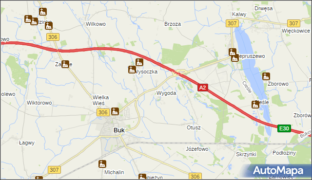 mapa Wygoda gmina Buk, Wygoda gmina Buk na mapie Targeo