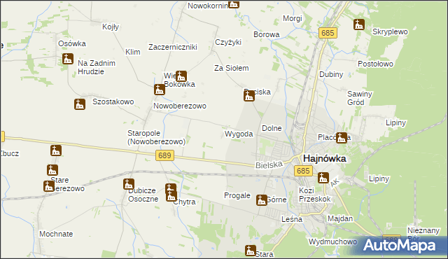 mapa Wygoda gmina Hajnówka, Wygoda gmina Hajnówka na mapie Targeo