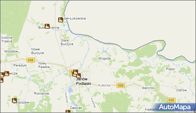 mapa Wygoda gmina Janów Podlaski, Wygoda gmina Janów Podlaski na mapie Targeo
