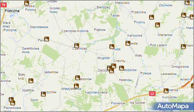 mapa Wygoda gmina Policzna, Wygoda gmina Policzna na mapie Targeo