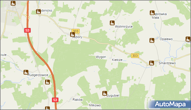 mapa Wygon gmina Świebodzin, Wygon gmina Świebodzin na mapie Targeo