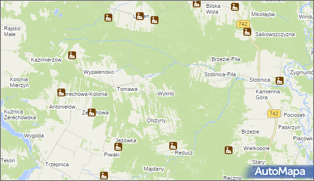 mapa Wykno gmina Łęki Szlacheckie, Wykno gmina Łęki Szlacheckie na mapie Targeo