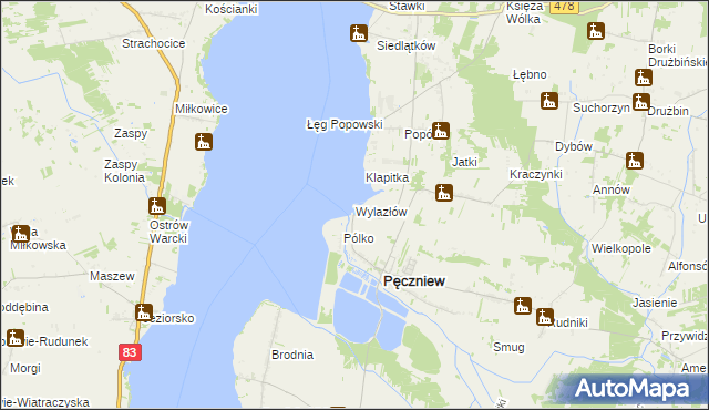 mapa Wylazłów gmina Pęczniew, Wylazłów gmina Pęczniew na mapie Targeo