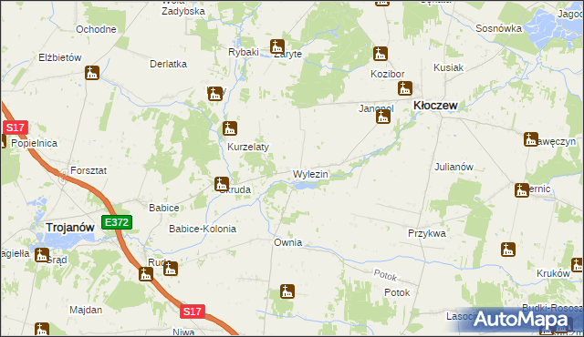 mapa Wylezin gmina Kłoczew, Wylezin gmina Kłoczew na mapie Targeo