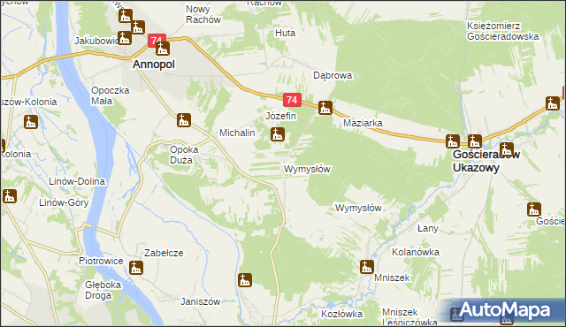 mapa Wymysłów gmina Annopol, Wymysłów gmina Annopol na mapie Targeo