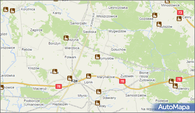 mapa Wymysłów gmina Kije, Wymysłów gmina Kije na mapie Targeo