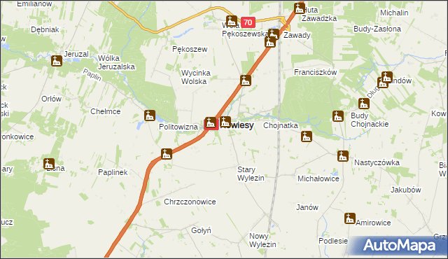 mapa Wymysłów gmina Kowiesy, Wymysłów gmina Kowiesy na mapie Targeo