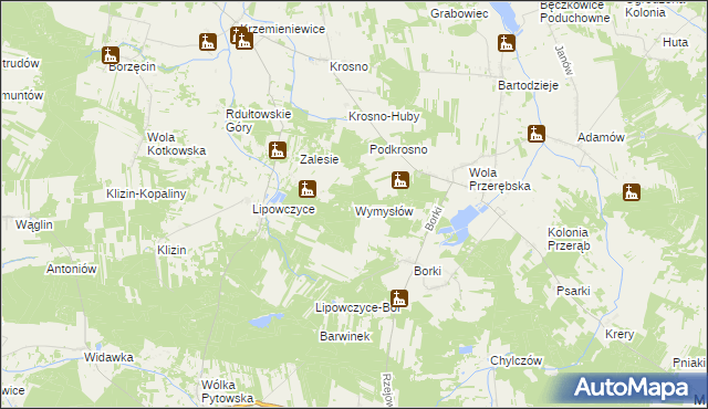 mapa Wymysłów gmina Masłowice, Wymysłów gmina Masłowice na mapie Targeo