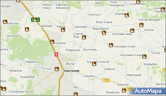 mapa Wymysłów gmina Skaryszew, Wymysłów gmina Skaryszew na mapie Targeo