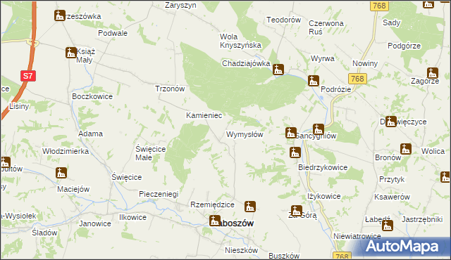 mapa Wymysłów gmina Słaboszów, Wymysłów gmina Słaboszów na mapie Targeo