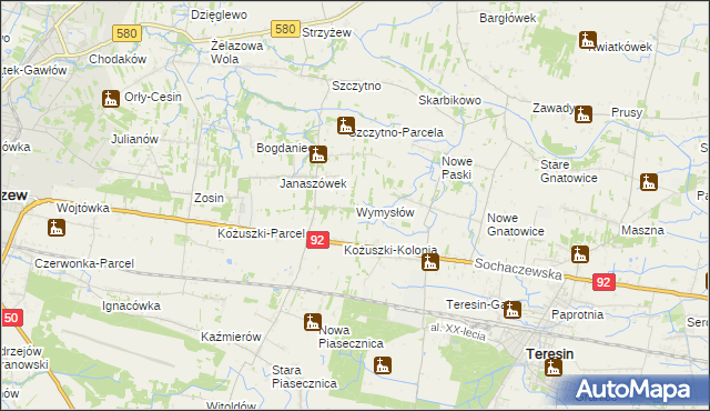 mapa Wymysłów gmina Sochaczew, Wymysłów gmina Sochaczew na mapie Targeo