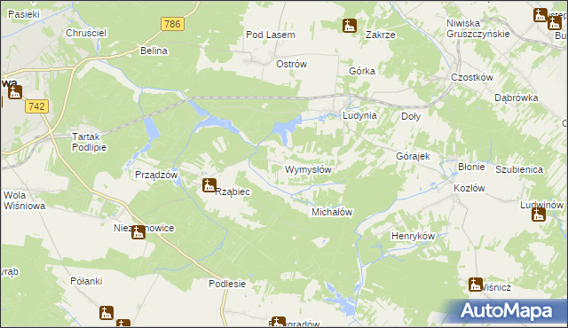 mapa Wymysłów gmina Włoszczowa, Wymysłów gmina Włoszczowa na mapie Targeo