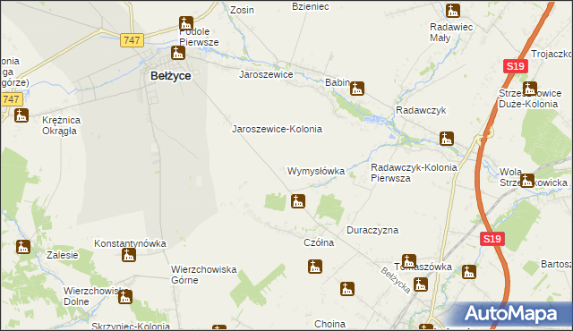 mapa Wymysłówka gmina Bełżyce, Wymysłówka gmina Bełżyce na mapie Targeo