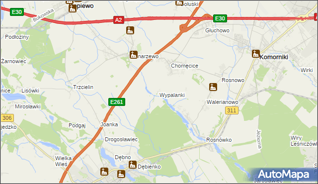 mapa Wypalanki gmina Komorniki, Wypalanki gmina Komorniki na mapie Targeo