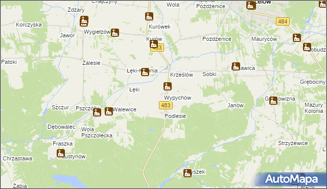 mapa Wypychów gmina Zelów, Wypychów gmina Zelów na mapie Targeo