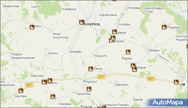 mapa Wypychy gmina Korytnica, Wypychy gmina Korytnica na mapie Targeo