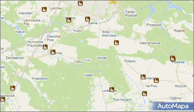 mapa Wyrąb gmina Włoszczowa, Wyrąb gmina Włoszczowa na mapie Targeo