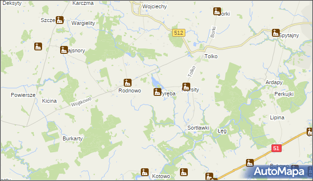 mapa Wyręba gmina Bartoszyce, Wyręba gmina Bartoszyce na mapie Targeo