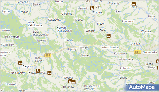 mapa Wyręby gmina Dynów, Wyręby gmina Dynów na mapie Targeo