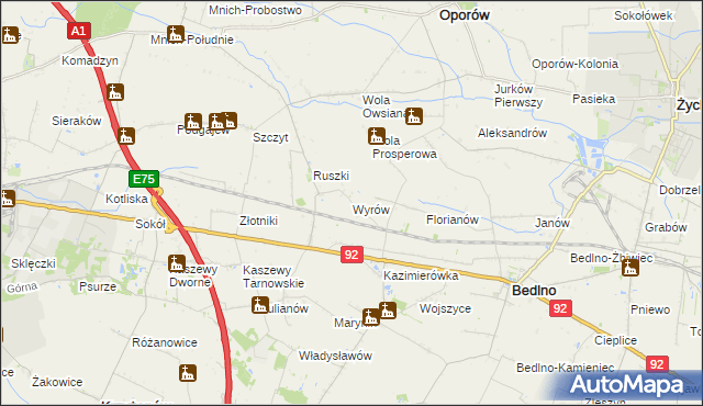 mapa Wyrów gmina Bedlno, Wyrów gmina Bedlno na mapie Targeo