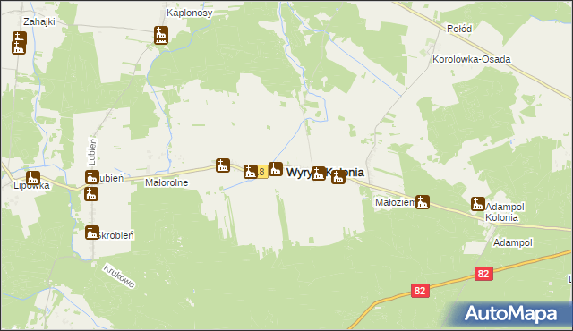 mapa Wyryki, Wyryki na mapie Targeo