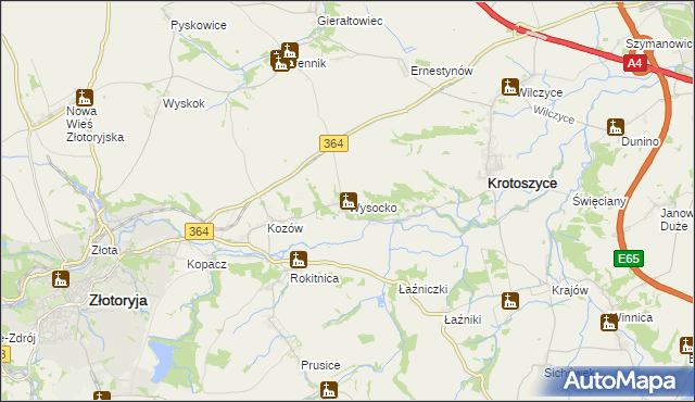 mapa Wysocko gmina Złotoryja, Wysocko gmina Złotoryja na mapie Targeo