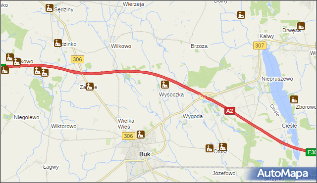 mapa Wysoczka gmina Buk, Wysoczka gmina Buk na mapie Targeo